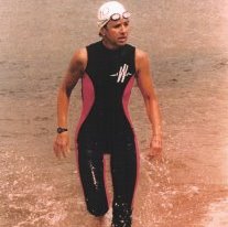 Laura finishing the Great Chesapeake Bay Swim.Photo reprinted with permission from Action Sports International